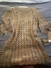 Vintage Glam 60   s  Silk Gold Raffia Woven Dress Evening -medium  8 10 