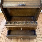 Antique Sewing Box Wooden Box Accordion Roll Top 2 Drawers Handle Organizer Nice