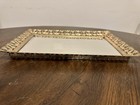 Vintage Gold Rectangular Vanity Tray Mirror Perfume Tray  Gilded Filigree Ornate