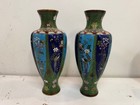 Vintage Antique Pair Of Chinese Cloisonn   Vases With Floral Bird Decorations