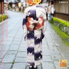 Vintage Japanese Yukata Kimono Purple Floral Cotton Robe Summer Wear 158cm Stain