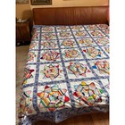 Vintage Handmade Quilt Scrappy Spiderweb Star Patchwork Colorful Blue Sashing