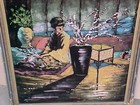 Antique Original Framed Velvet Painting Of A  Geisha Girl Japanese Asian Girl 