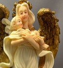 Angel Figurine Holding Infant Baby Gold Tone Wings   Rose Halo 8 Inch Vintage