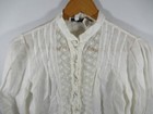 Vintage Victorian Revival High Neck Pintuck Blouse Irish Linen Lace Ivory
