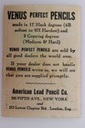 American Lead Venus Perfect Pencils Advertising Poster Stamp Back Ad Reverse