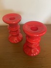 Pair Of Red Candleholders Vintage 1960s Made By Midwest Japan 4 5   