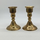 Pair Of Vintage Commodore Mcm India Shiny Brass Spindled Round Base Candlesticks