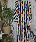 Vintage 1980s Kaftan Dress  David Brown California Artsy Striped Bold Floral L