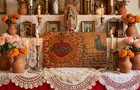 1953 Mexican Ex-voto Retablo On Tin     Sacred Heart Miracle With Roses  Jalisco
