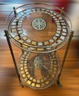 Vintage Culver Mcm 2 Tier Reversible Glass And Brass metal Bar Or Tea Cart Blue