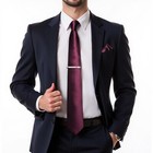 Mens Silk Necktie Solid Color Tie And Pocket Square Cufflink Tie Clip Set Wov   