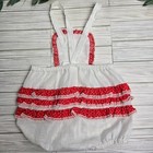 Vintage White Red Ruffle Polka Dot Romper Size 3 Baby Girl Summer Made In Usa