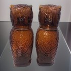 Vintage     set Of 2 Owl Decanters By Jeffrey Snyder 1973 Amber Brown
