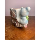 Vintage Ceramic Baby Bear Planter Nursery Decor Pink Blue Alphabet Blocks Wagon