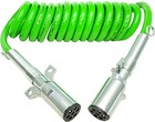  7 Way Coiled Trailer Cord 15 Ft Green Abs Electrical Power Coil Heavy 1 Pack
