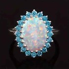 Elegant 925 Sterling Silver Fire Rainbow Opal Blue Topaz Engagement Ring Size 8