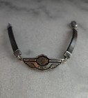 Harley Davidson 100th Anniversary Sterling Silver 10k Gold Leather  Bracelet