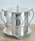 Barker Bros Ram   s Head Handles Silver Plated Biscuit Box Antique 1890 Epgs