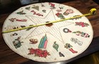 Vintage Plastic Christmas Tree Skirt 34  Sequins Stiched Santa Angel Tree Bell