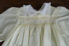 Vintage Polly Flinders Baby Girl Yellow Embroidered Smocked Lace Dress Infant