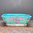 Antique 19th C  Rose Porcelain Turquoise Glaze Bowl 7x2 5  Rectangle Read