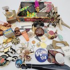 Junk Drawer Lot Vintage Antique Pins Belt Buckle Tokens Jewelry Key Chain Troll