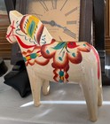 Vintage Sweden Carved Wooden Dala Horse Red Tail Hand Painted 5    As Is