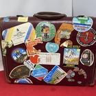 Vintage 1950 s  Suitcase Loaded With Travel Stickers Hartmann Leather