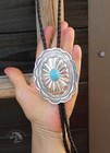 X Large Native American Turquoise 925 Sterling Silver Navajo Concho Bolo Tie