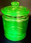 Vintage Uranium Glass Apothecary Jar With Lid Glows Green