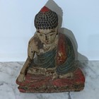 Vintage Chinese Painted Carved Wood Statue Of A Seated Buddha Figure