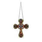 Stained Glass Cross Window Panel Tiffany Style Religious Matching Pair 16  X 20 