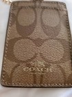 Coach Lanyard Id Signature Canvas Card Case Holder Gold-tone Chain