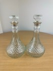 Vtg 2 Lot Glass Decanter Clear Retro Liquor Bottle Mcm Bar Home Decor Movie Prop