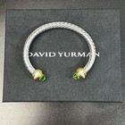 David Yurman 925 Silver  Cuff  7mm Light Emerald Bracelet Size M  6-7 Inches