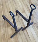 Antique 18th C Flat Foot Wrought Iron Andiron Pair American Fireplace Hearth