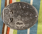 Nocona Western Belt Buckle Floral Saddle Bronc Rider Silver   Black Nib Cowboy