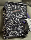 Jansport Superbreak Zebra Print Purple White Backpack School Bag 25l Nwt