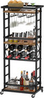 Rustic 4-tier Rolling Bar Cart With Wine Rack   Glass Holder For Home Use