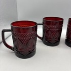Set Of 4 Vintage Luminarc Arcoroc Ruby Red Tempered Glass Coffee Cups Mug France