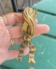 8 French Victorian Antique Gilt Bronze Curtain Rings Drape Gold Ribbon Set Heavy