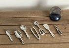 Set Of 7 Miniature Dollhouse 1 12 Scale Silver Cooking Utensils  Tongs