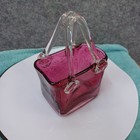 Cranberry   Clear Opalescent Marino Glass Purse basket 