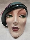 Clay Art 1980s Vintage Ceramic Face Mask Woman Hat Green Eyes