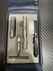 Vintage Men   s Grooming Set Metal Razor  Toothbrush   Mirror Chrome Plated
