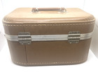 Vtg Travel Makeup Case Brown Gold Suitcase Vinyl - No Key
