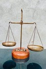 Antique Brass Balance Scale With 8 Weights     Vintage Lab Decor