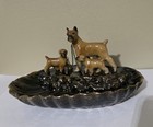 Vtg  Ashtray Boxer Dog Family Chained Figuresl Ceramic Mom   Puppies 1960s Mcm