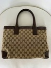 Pre-owned Gucci Gg Canvas Handbag Tote Bag 002 1199 Beige Brown Leather Women   s